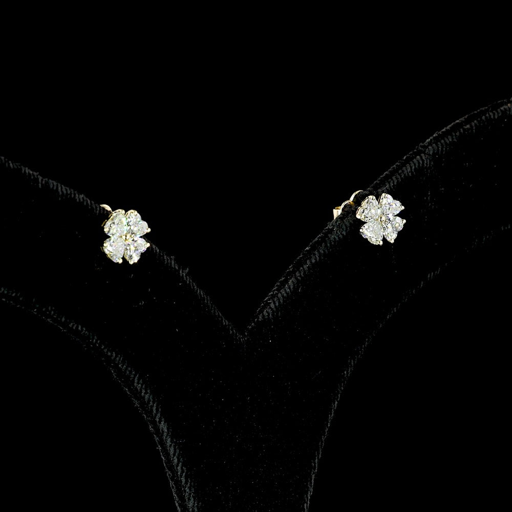 14K Yellow Gold Heart-Shape Diamond Cluster Stud Earrings with Prong Set Lab Grown Diamonds - 1.13 Carats Total Carat Weight - Covaloro Fine Jewelry