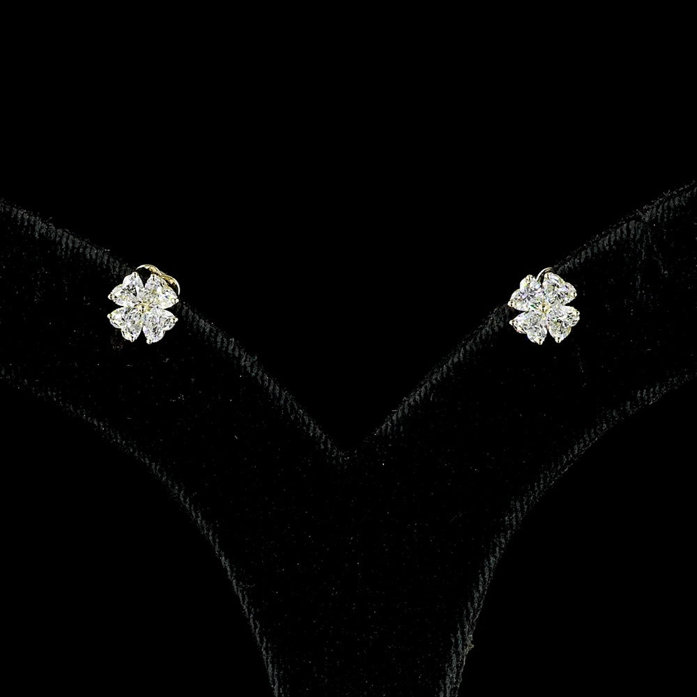 14K Yellow Gold Heart-Shape Diamond Cluster Stud Earrings with Prong Set Lab Grown Diamonds - 1.13 Carats Total Carat Weight - Covaloro Fine Jewelry