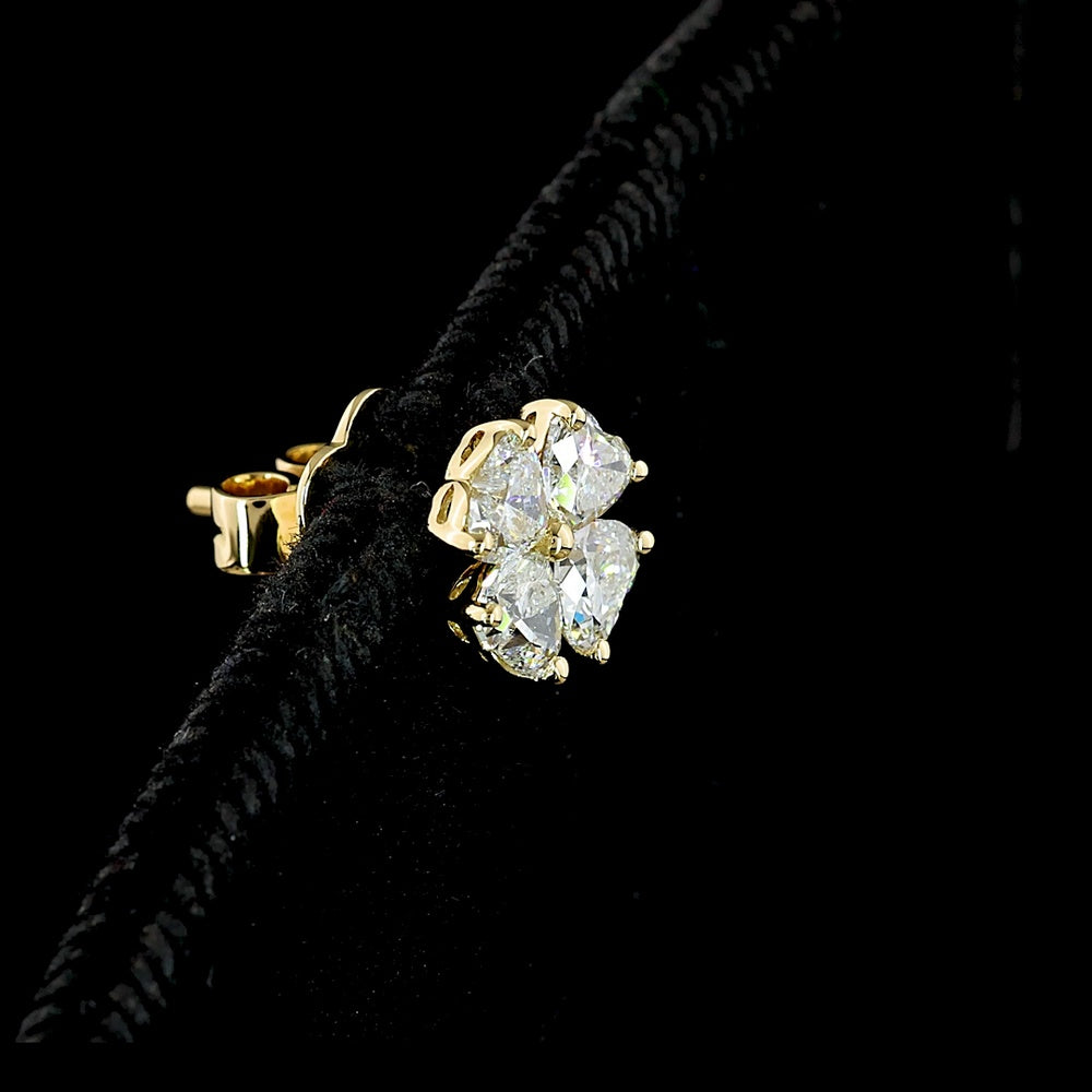 14K Yellow Gold Heart-Shape Diamond Cluster Stud Earrings with Prong Set Lab Grown Diamonds - 1.13 Carats Total Carat Weight - Covaloro Fine Jewelry