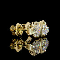 14K Yellow Gold Heart Shape Diamond Stud Earrings with Bezel-Prong Setting - 2.06 Carats Total Diamond Weight D VVS2 Lab Grown - Covaloro Fine Jewelry
