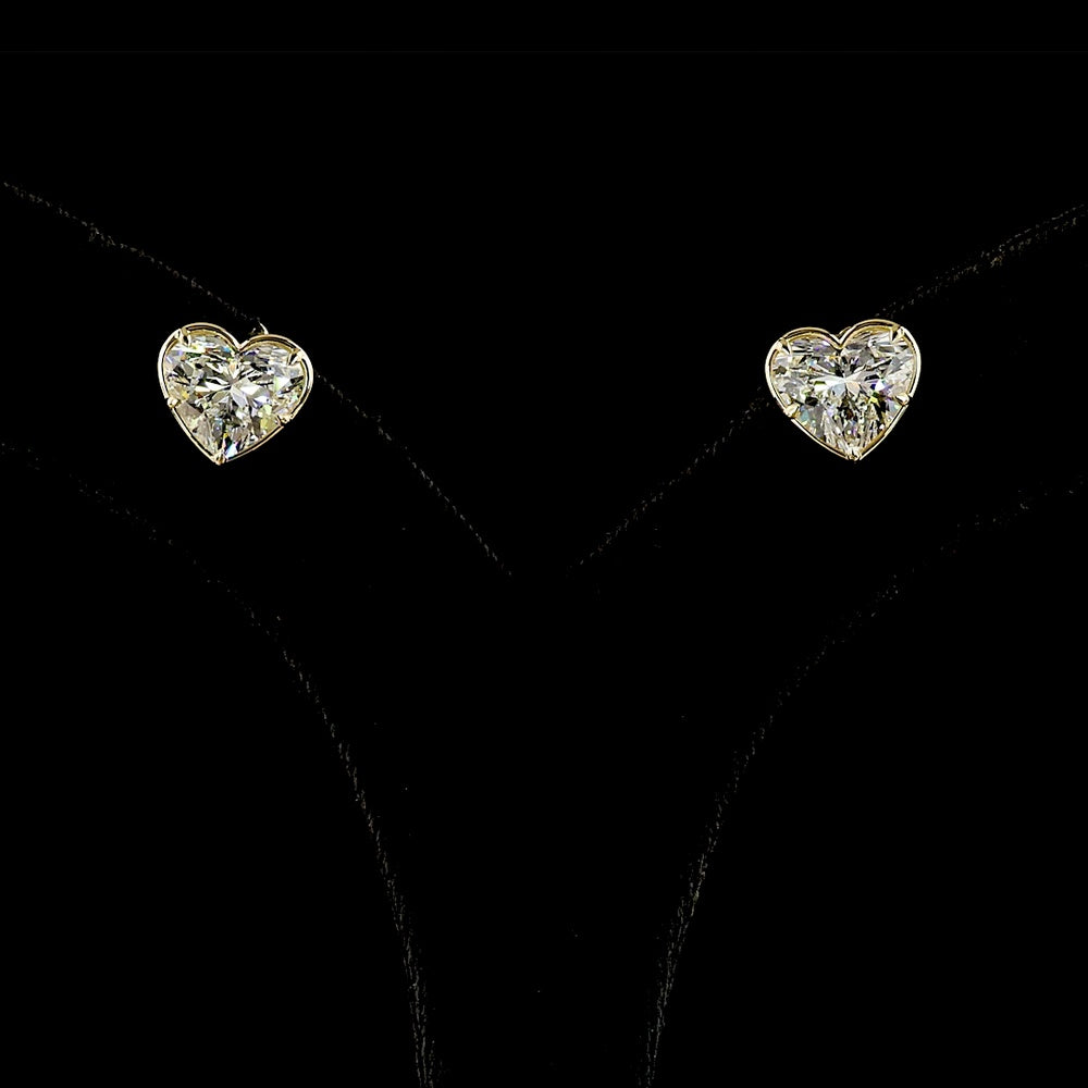 14K Yellow Gold Heart Shape Diamond Stud Earrings with Bezel Prong Setting - 5.04 Carats Total Weight Lab Diamonds (E-F Color, VVS2 Clarity) - Covaloro Fine Jewelry