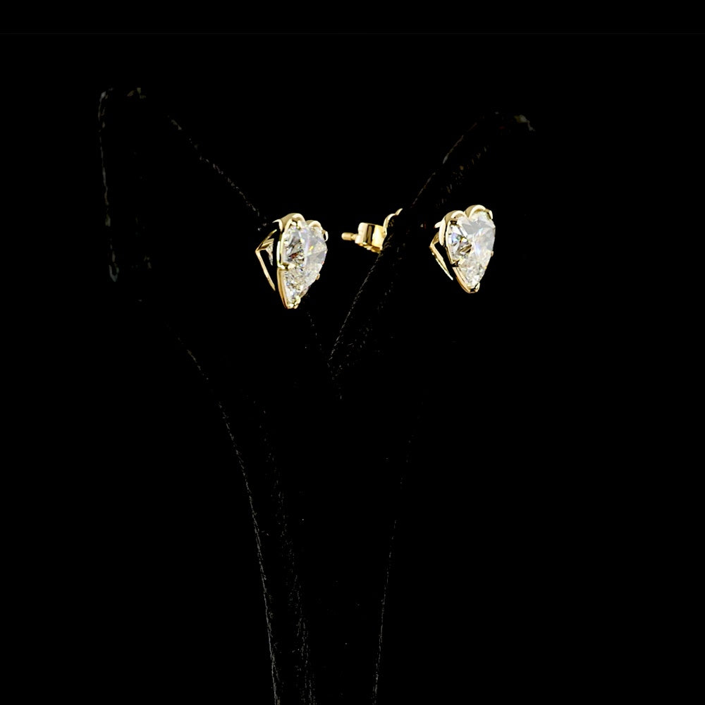 14K Yellow Gold Heart Shape Diamond Stud Earrings with Bezel Prong Setting - 5.04 Carats Total Weight Lab Diamonds (E-F Color, VVS2 Clarity) - Covaloro Fine Jewelry