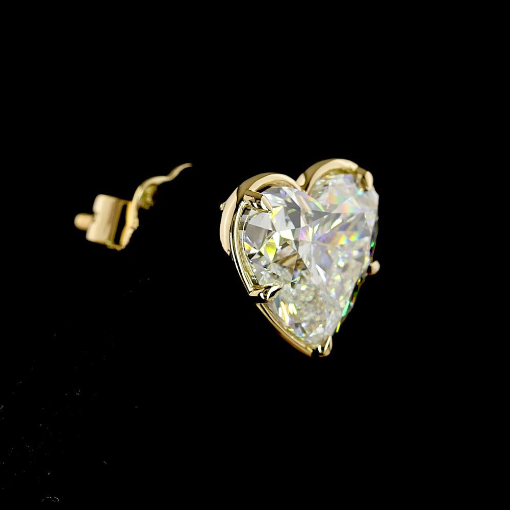 14K Yellow Gold Heart Shape Diamond Stud Earrings with Bezel Prong Setting - 5.04 Carats Total Weight Lab Diamonds (E-F Color, VVS2 Clarity) - Covaloro Fine Jewelry