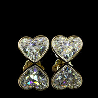 14K Yellow Gold Heart Shape Diamond Stud Earrings with Bezel Setting - 4.19 Carat Total Weight Lab Diamonds (F Color, VS1 Clarity) - Covaloro Fine Jewelry