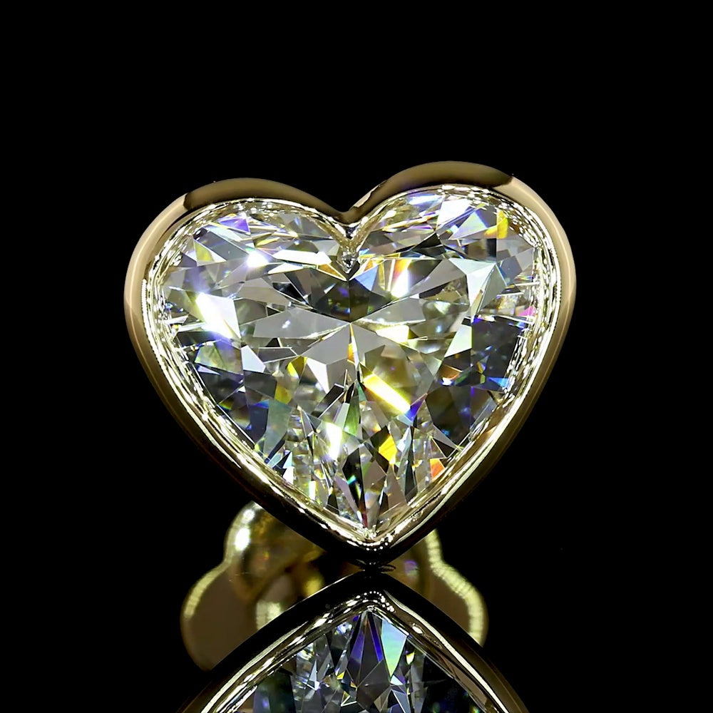 14K Yellow Gold Heart Shape Diamond Stud Earrings with Bezel Setting - 4.19 Carat Total Weight Lab Diamonds (F Color, VS1 Clarity) - Covaloro Fine Jewelry