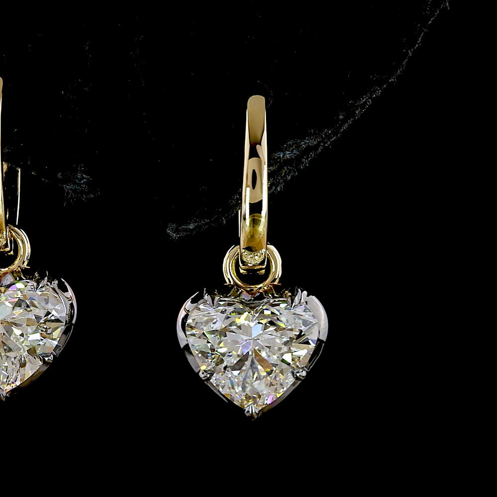 14K Yellow Gold Heart Shape Drop Earrings with Lab Grown E-VS1 Diamonds - 3.04 Carat Total Weight - Covaloro Fine Jewelry
