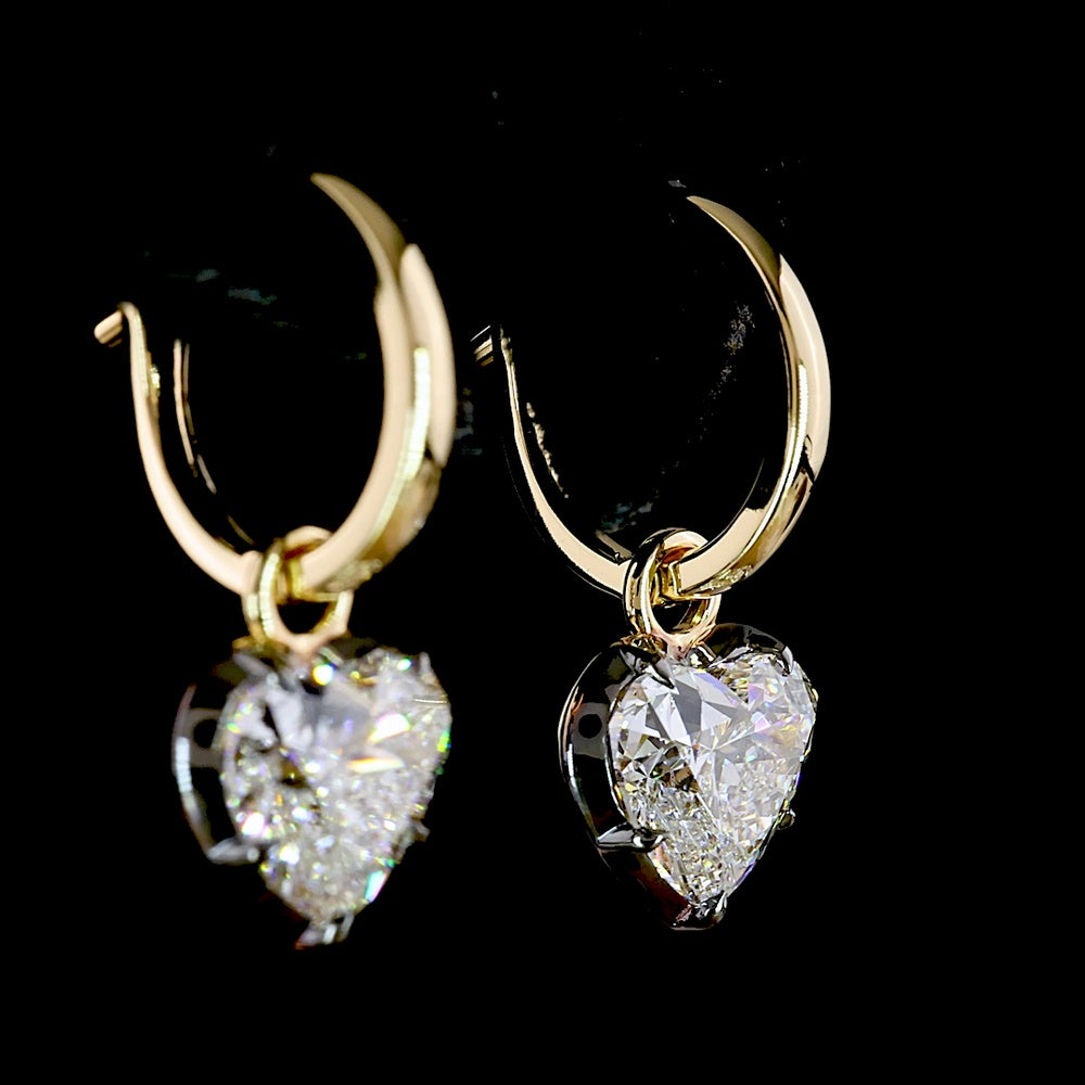 14K Yellow Gold Heart Shape Drop Earrings with Lab Grown E-VS1 Diamonds - 3.04 Carat Total Weight - Covaloro Fine Jewelry