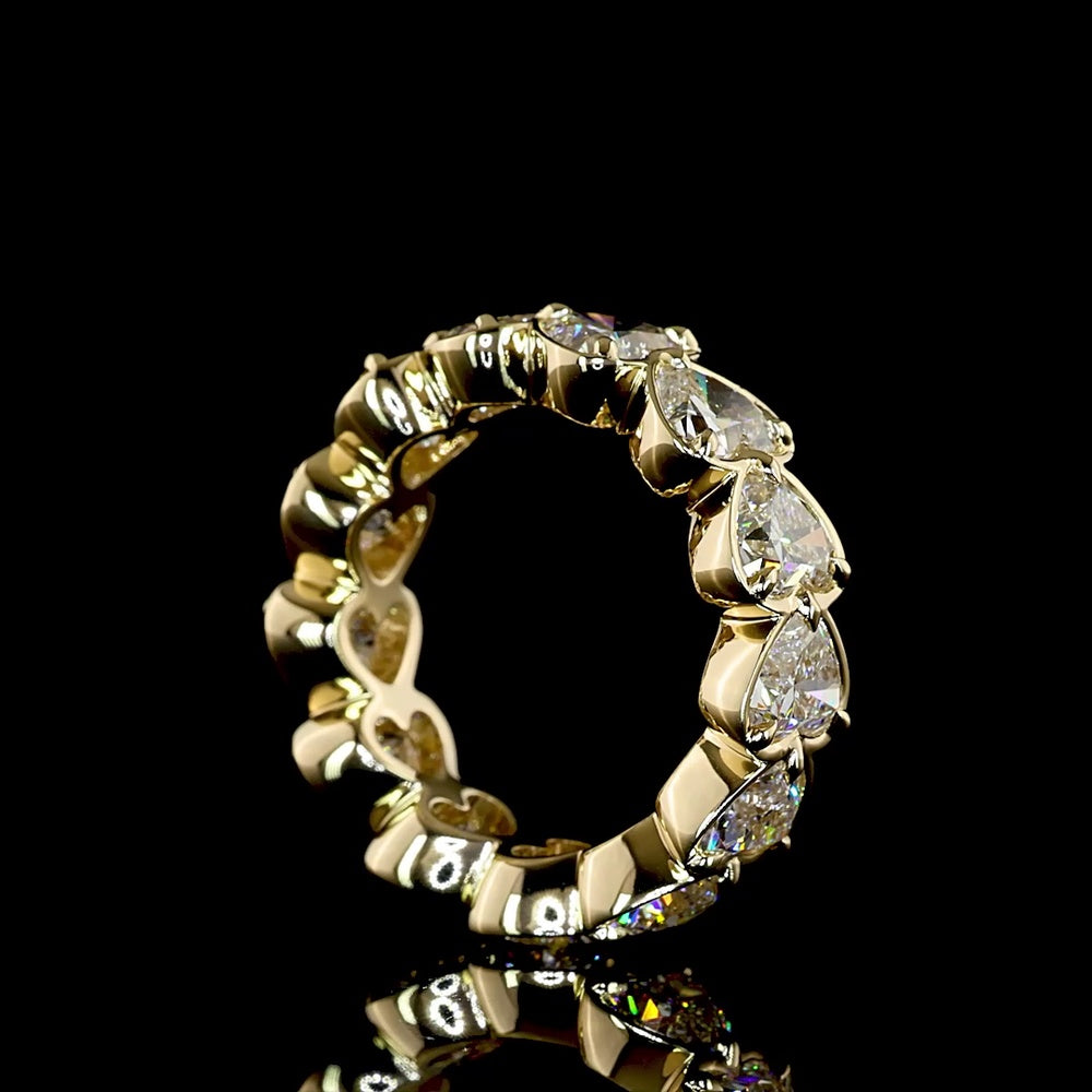 14K Yellow Gold Heart Shape Eternity Band with Bezel-Prong Set Lab Diamonds - 7.51 Carat Total Weight, E-F Color VS1 Clarity, East-West Orientation - Covaloro Fine Jewelry