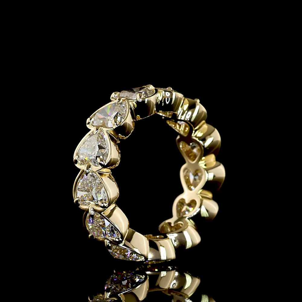 14K Yellow Gold Heart Shape Eternity Band with Bezel-Prong Set Lab Diamonds - 7.51 Carat Total Weight, E-F Color VS1 Clarity, East-West Orientation - Covaloro Fine Jewelry