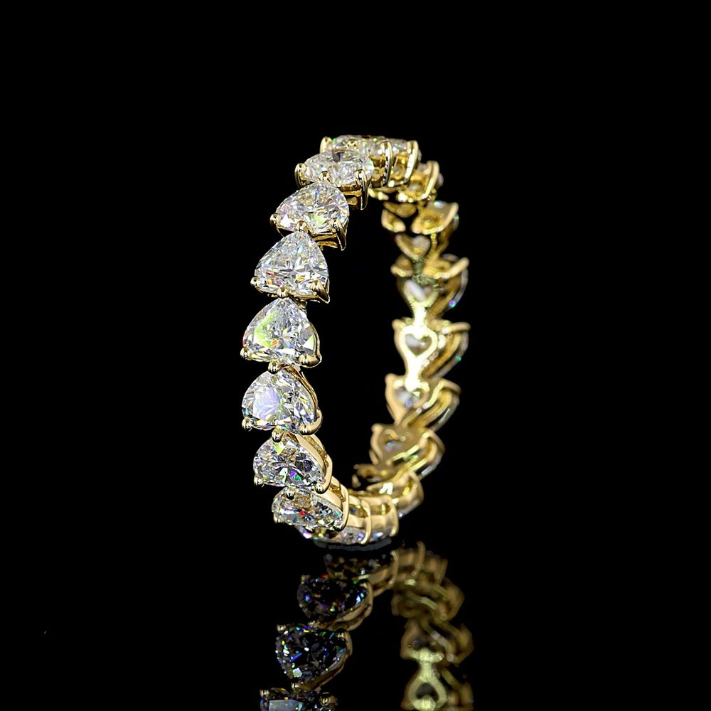 14K Yellow Gold Heart Shape Eternity Band with East-West Set Lab Diamonds - 3.54 Carats Total Diamond Weight - Covaloro Fine Jewelry