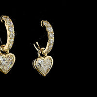 14K Yellow Gold Heart Shape Hanging Drop Earrings with Lab-Grown D VVS2 and E VS2 Diamonds - 2.52 Carat Total Diamond Weight - Covaloro Fine Jewelry