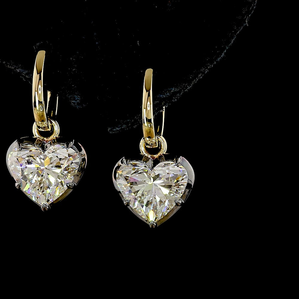 14K Yellow Gold Heart Shape Hanging Earrings with F VS1 Lab Grown Diamonds - 5.12 Carat Total Weight - Covaloro Fine Jewelry