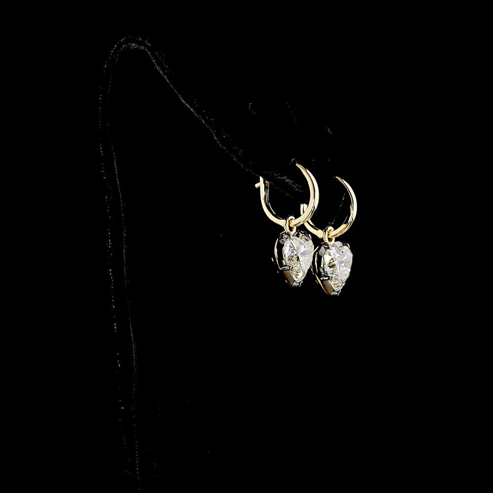 14K Yellow Gold Heart Shape Hanging Earrings with F VS1 Lab Grown Diamonds - 5.12 Carat Total Weight - Covaloro Fine Jewelry