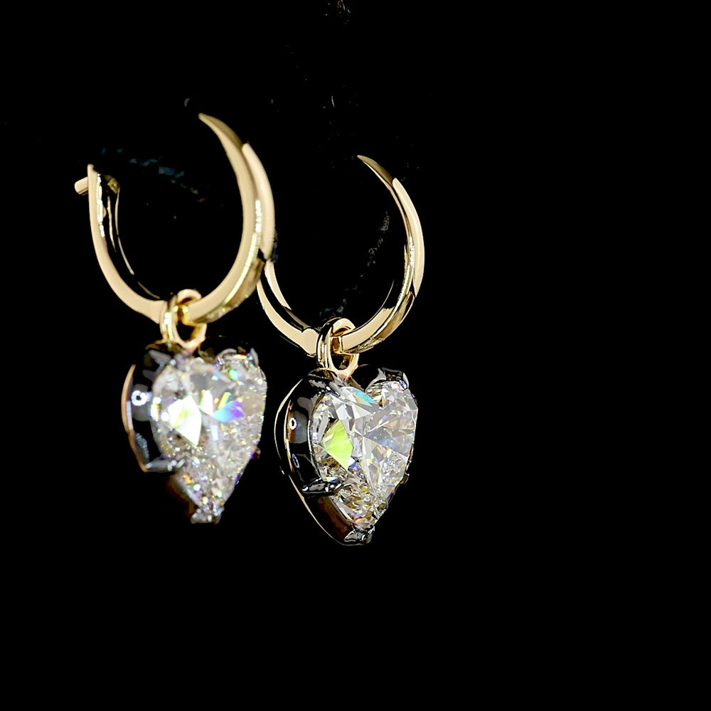 14K Yellow Gold Heart Shape Hanging Earrings with F VS1 Lab Grown Diamonds - 5.12 Carat Total Weight - Covaloro Fine Jewelry