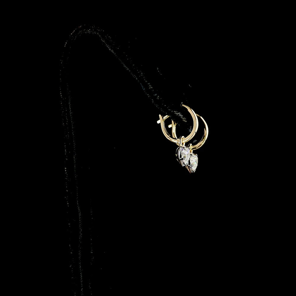 14K Yellow Gold Heart Shape Hanging Earrings with Prong and Bezel Set Lab Diamonds - 1.09 Carats Total Diamond Weight - Covaloro Fine Jewelry