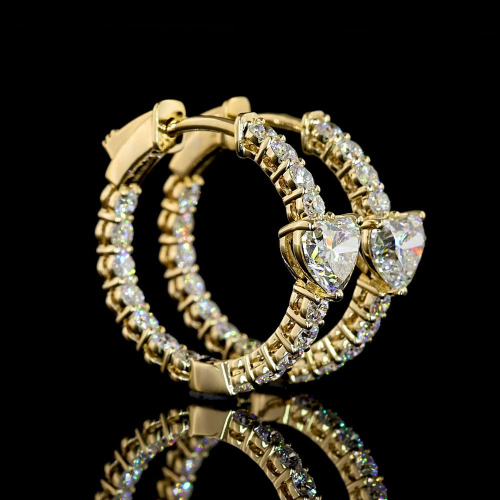 14K Yellow Gold Heart Shape Hoop Earrings with 0.53 Carat Heart Lab Diamonds and 0.97 Carat Brilliant Round Lab Diamonds - 2.03 Carat Total Diamond Weight - Covaloro Fine Jewelry