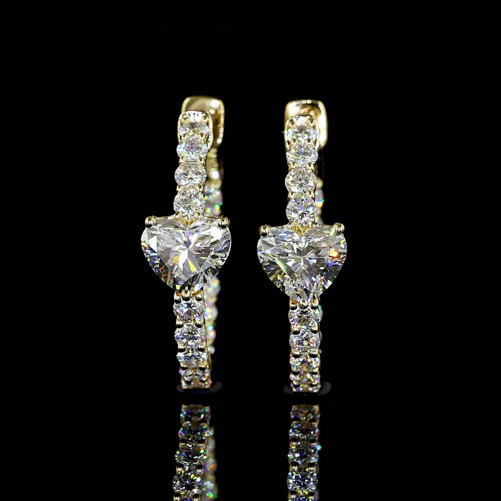 14K Yellow Gold Heart Shape Hoop Earrings with 0.53 Carat Heart Lab Diamonds and 0.97 Carat Brilliant Round Lab Diamonds - 2.03 Carat Total Diamond Weight - Covaloro Fine Jewelry