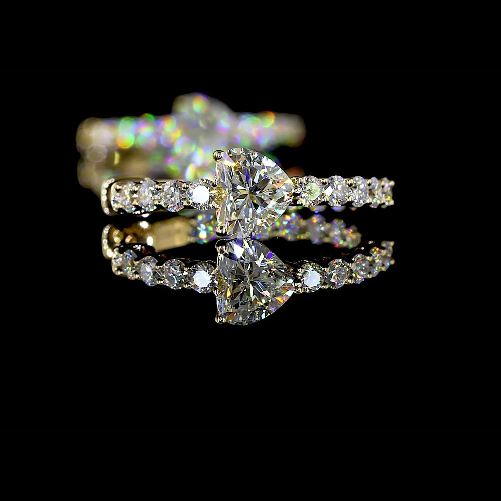 14K Yellow Gold Heart Shape Hoop Earrings with 0.53 Carat Heart Lab Diamonds and 0.97 Carat Brilliant Round Lab Diamonds - 2.03 Carat Total Diamond Weight - Covaloro Fine Jewelry