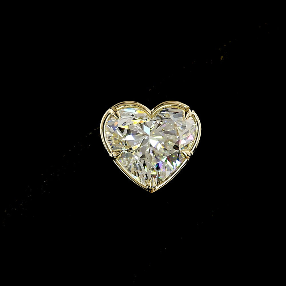 14K Yellow Gold Heart Shape Lab Diamond Stud Earrings - 6.18 Carat Total Weight, Bezel-Prong Set with F VVS2 and F VS1 Stones - Covaloro Fine Jewelry