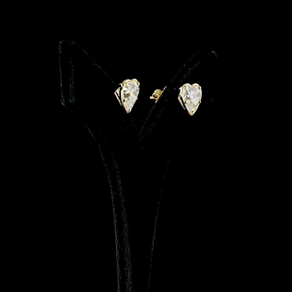 14K Yellow Gold Heart Shape Lab Diamond Stud Earrings - 6.18 Carat Total Weight, Bezel-Prong Set with F VVS2 and F VS1 Stones - Covaloro Fine Jewelry