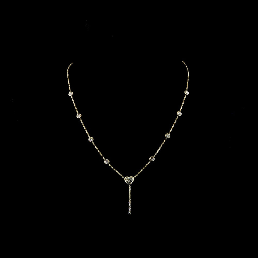 14K Yellow Gold Heart Shape Lariat Necklace with Bezel and Prong Set Lab Diamonds - 2.42 Carats Total Diamond Weight - Covaloro Fine Jewelry