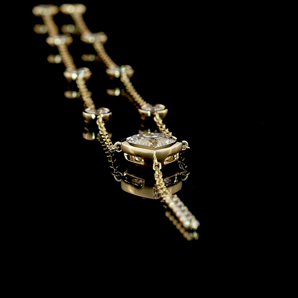 14K Yellow Gold Heart Shape Lariat Necklace with Bezel and Prong Set Lab Diamonds - 2.42 Carats Total Diamond Weight - Covaloro Fine Jewelry
