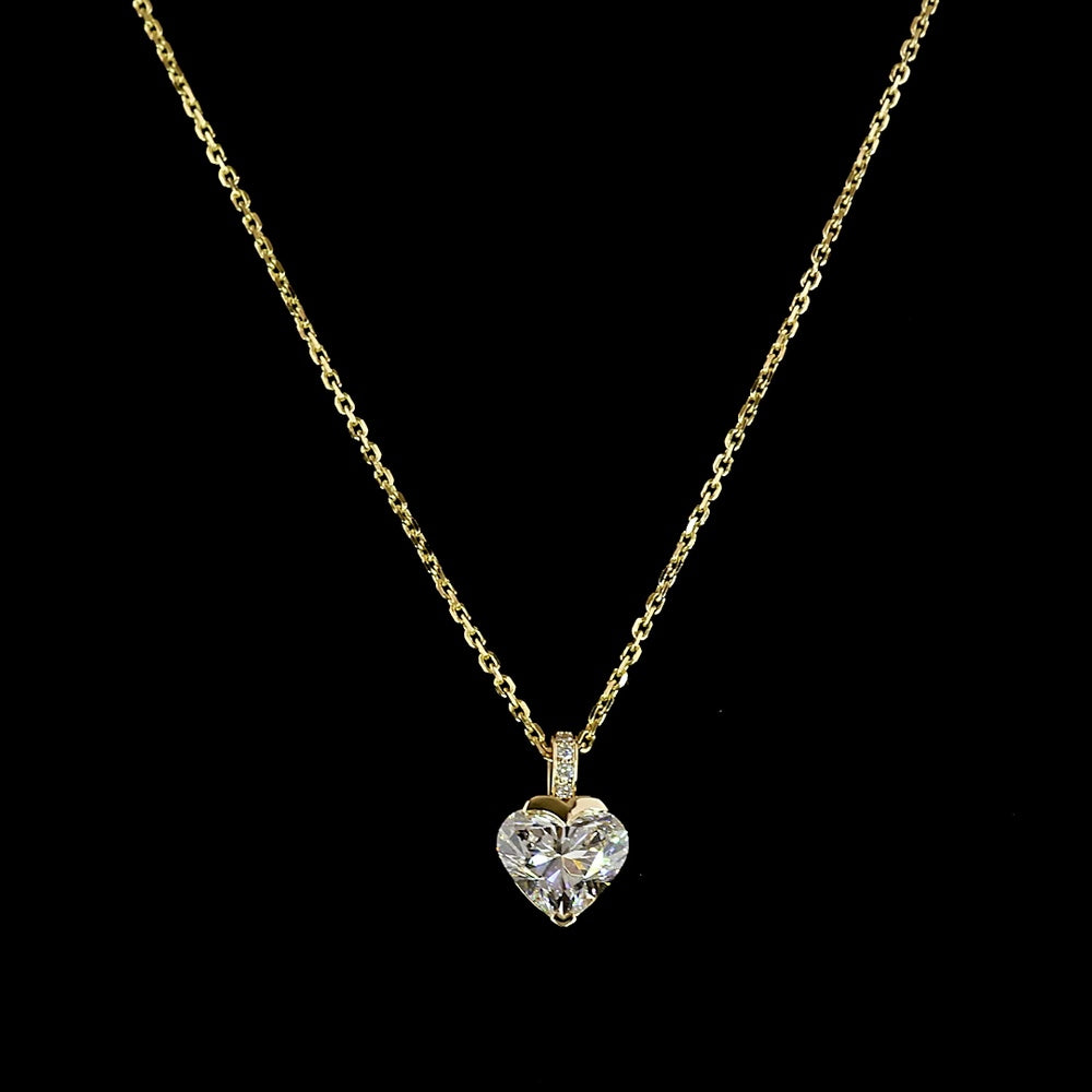 14K Yellow Gold Heart Shape Pendant with 1.03 Carat Lab Diamond and Pave Set Diamond Bail - 1.05 Total Carat Weight - Covaloro Fine Jewelry