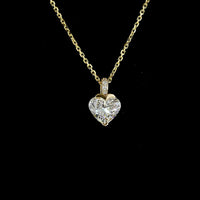 14K Yellow Gold Heart Shape Pendant with 1.03 Carat Lab Diamond and Pave Set Diamond Bail - 1.05 Total Carat Weight - Covaloro Fine Jewelry