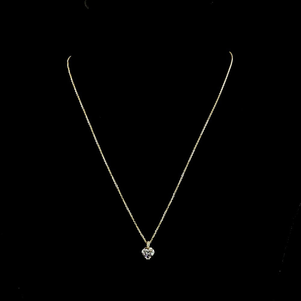 14K Yellow Gold Heart Shape Pendant with 1.03 Carat Lab Diamond and Pave Set Diamond Bail - 1.05 Total Carat Weight - Covaloro Fine Jewelry