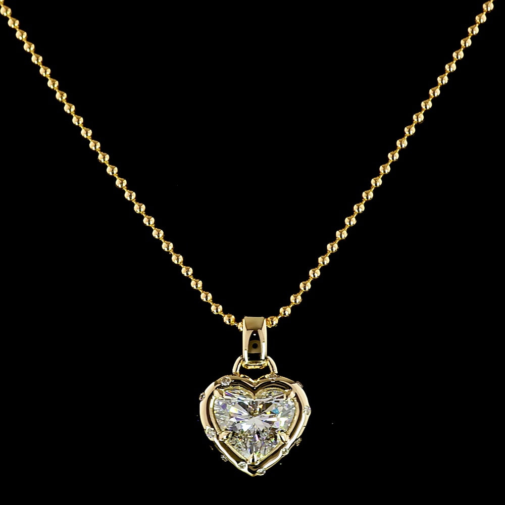 14K Yellow Gold Heart Shape Pendant with 2.11 Carat F VS1 Lab Diamond Center and Brilliant Halo Accents - 2.25 Carat Total Diamond Weight - Covaloro Fine Jewelry
