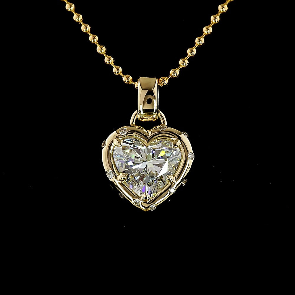 14K Yellow Gold Heart Shape Pendant with 2.11 Carat F VS1 Lab Diamond Center and Brilliant Halo Accents - 2.25 Carat Total Diamond Weight - Covaloro Fine Jewelry