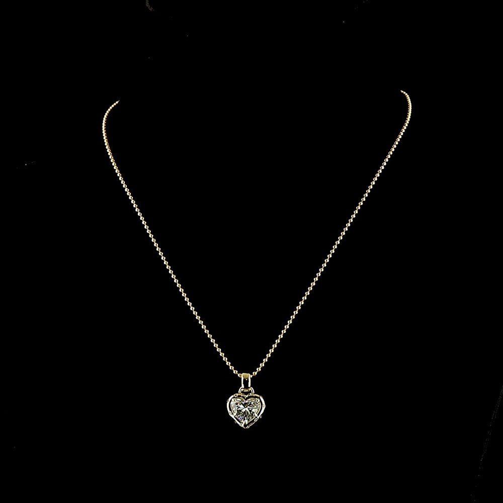 14K Yellow Gold Heart Shape Pendant with 2.11 Carat F VS1 Lab Diamond Center and Brilliant Halo Accents - 2.25 Carat Total Diamond Weight - Covaloro Fine Jewelry
