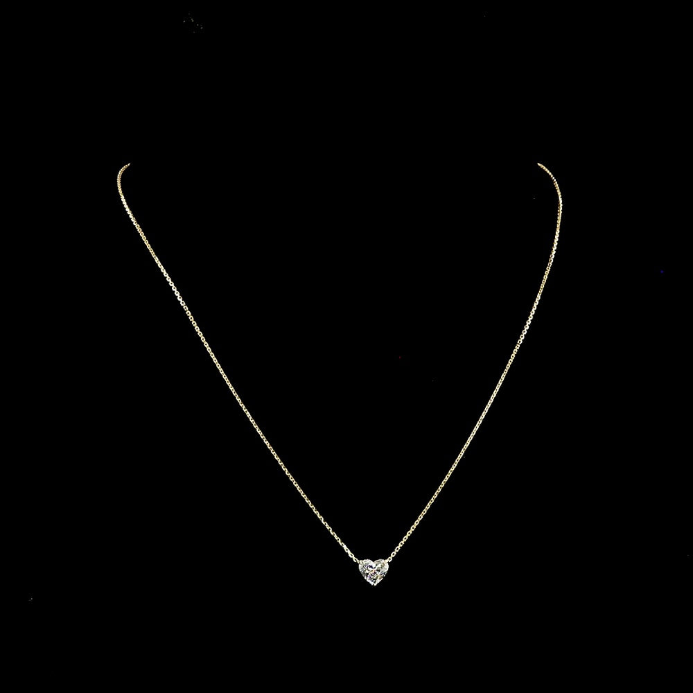 14K Yellow Gold Heart Shape Solitaire Pendant with 1.02 Carat Lab Grown Diamond - E Color VS1 Clarity Prong Set - Covaloro Fine Jewelry