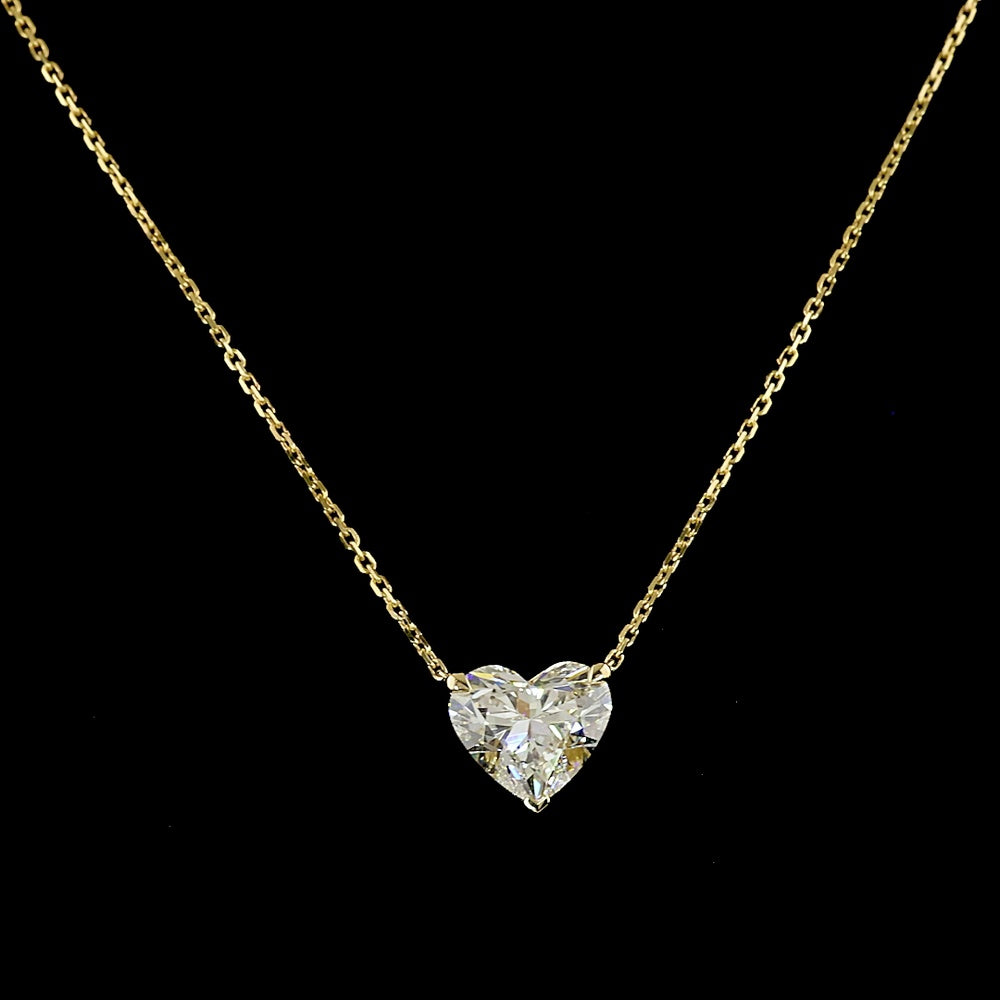 14K Yellow Gold Heart Shape Solitaire Pendant with 2.00 Carat Lab-Grown Diamond - E-F Color VS2 Clarity, North-South Prong Setting - Covaloro Fine Jewelry