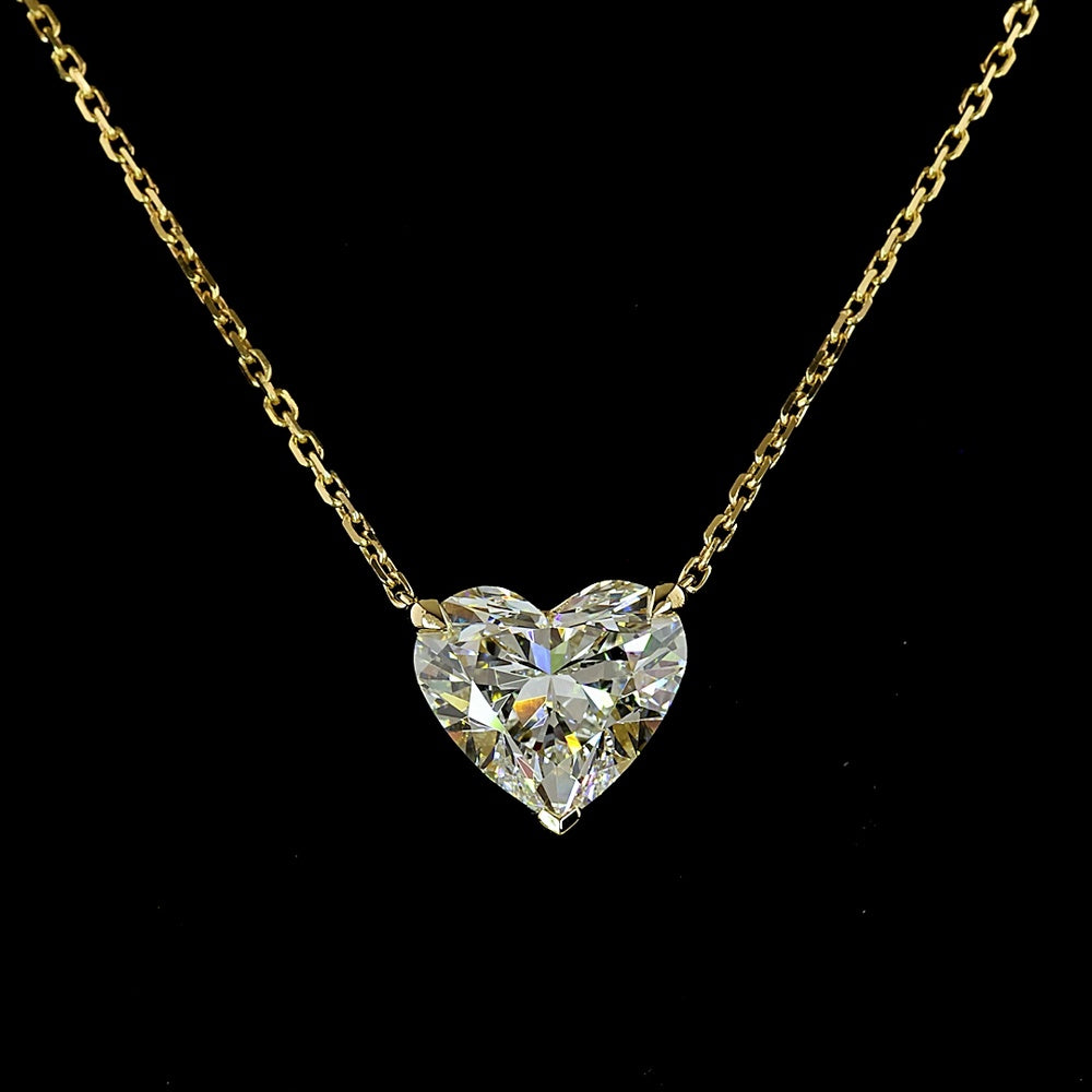 14K Yellow Gold Heart Shape Solitaire Pendant with 2.00 Carat Lab-Grown Diamond - E-F Color VS2 Clarity, North-South Prong Setting - Covaloro Fine Jewelry
