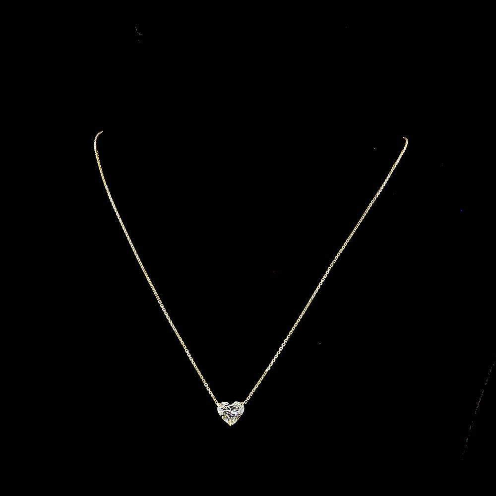14K Yellow Gold Heart Shape Solitaire Pendant with 2.00 Carat Lab-Grown Diamond - E-F Color VS2 Clarity, North-South Prong Setting - Covaloro Fine Jewelry