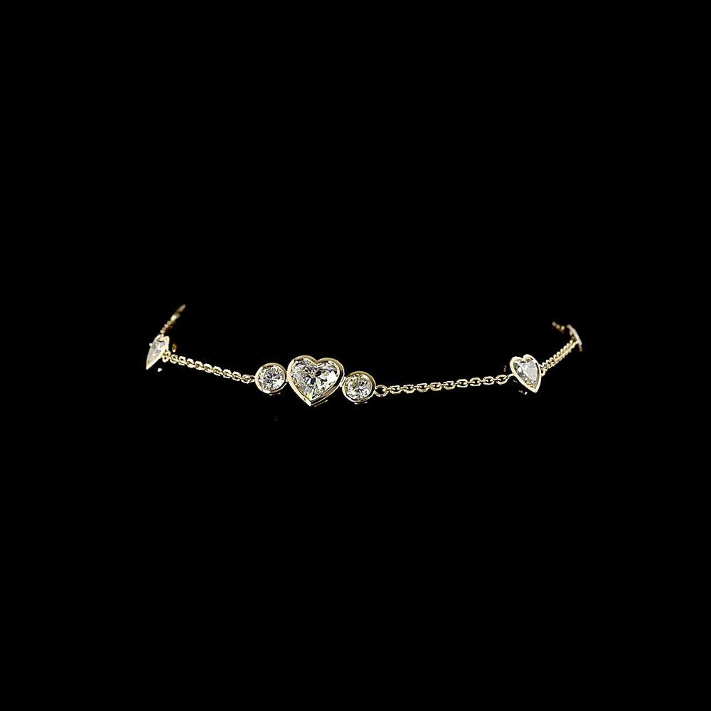14K Yellow Gold Heart Shape Station Bracelet with Bezel Set Lab Diamonds - 2.13 Total Carat Weight - Covaloro Fine Jewelry