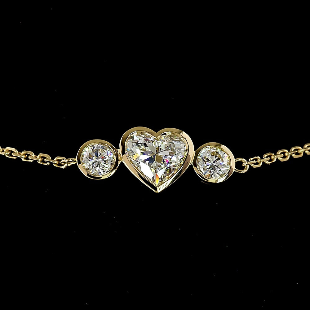 14K Yellow Gold Heart Shape Station Bracelet with Bezel Set Lab Diamonds - 2.13 Total Carat Weight - Covaloro Fine Jewelry