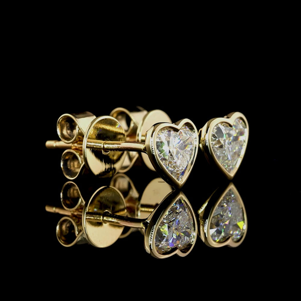 14K Yellow Gold Heart Shape Stud Earrings with Bezel Set Lab Diamonds - 1.04 Carats Total Diamond Weight - Covaloro Fine Jewelry