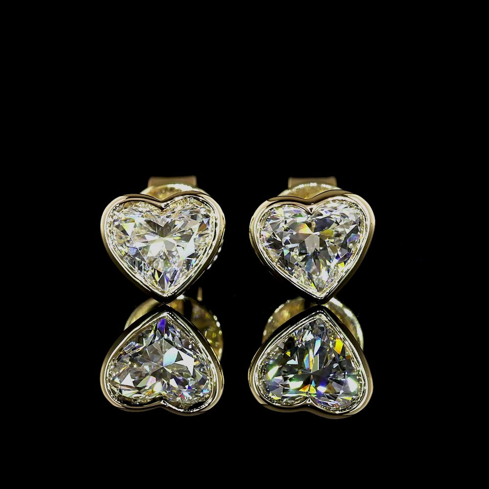 14K Yellow Gold Heart Shape Stud Earrings with Bezel Set Lab Diamonds - 1.04 Carats Total Diamond Weight - Covaloro Fine Jewelry