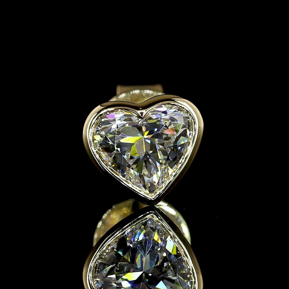 14K Yellow Gold Heart Shape Stud Earrings with Bezel Set Lab Diamonds - 1.04 Carats Total Diamond Weight - Covaloro Fine Jewelry