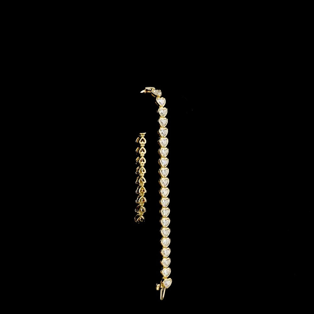 14K Yellow Gold Heart Shape Tennis Bracelet with Bezel-Prong Set Lab Grown Diamonds - 9.08 Carat Total Weight, 37 Stones E-F Color VS1 Clarity - Covaloro Fine Jewelry
