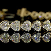 14K Yellow Gold Heart Shape Tennis Bracelet with East-West Bezel Set Lab Diamonds - 10.37 Carats Total Diamond Weight - Covaloro Fine Jewelry