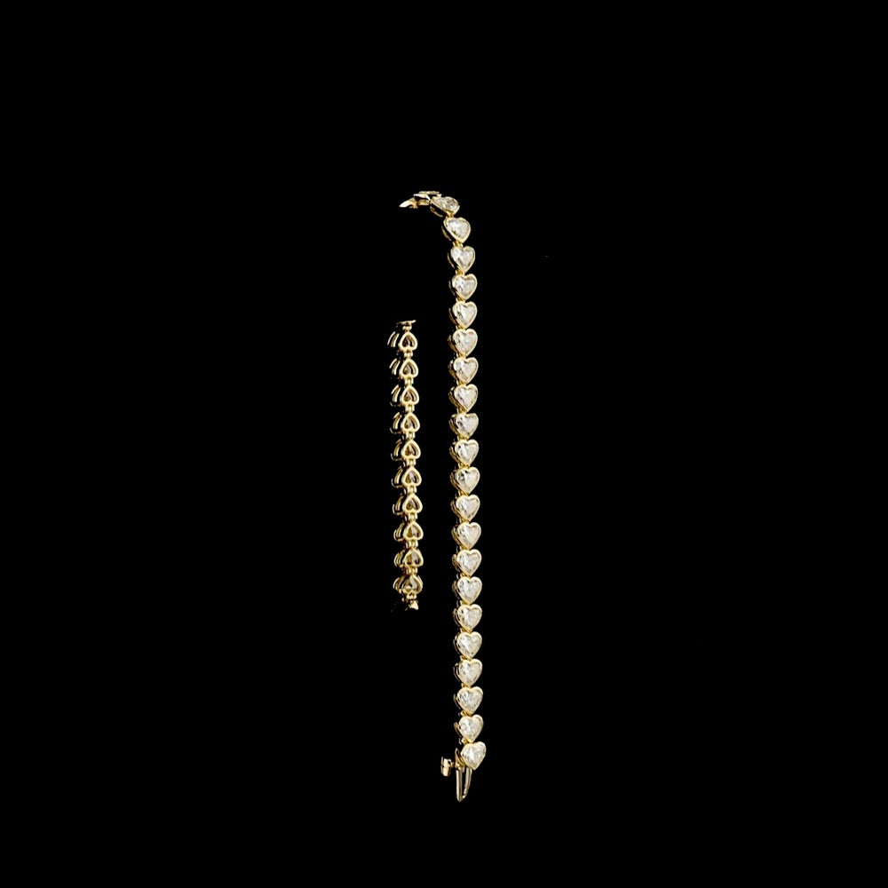 14K Yellow Gold Heart Shape Tennis Bracelet with East-West Bezel Set Lab Diamonds - 10.37 Carats Total Diamond Weight - Covaloro Fine Jewelry
