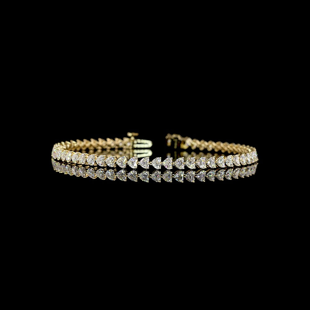 14K Yellow Gold Heart Shape Tennis Bracelet with East-West Prong Set Lab Diamonds - 5.39 Carats Total Diamond Weight - Covaloro Fine Jewelry