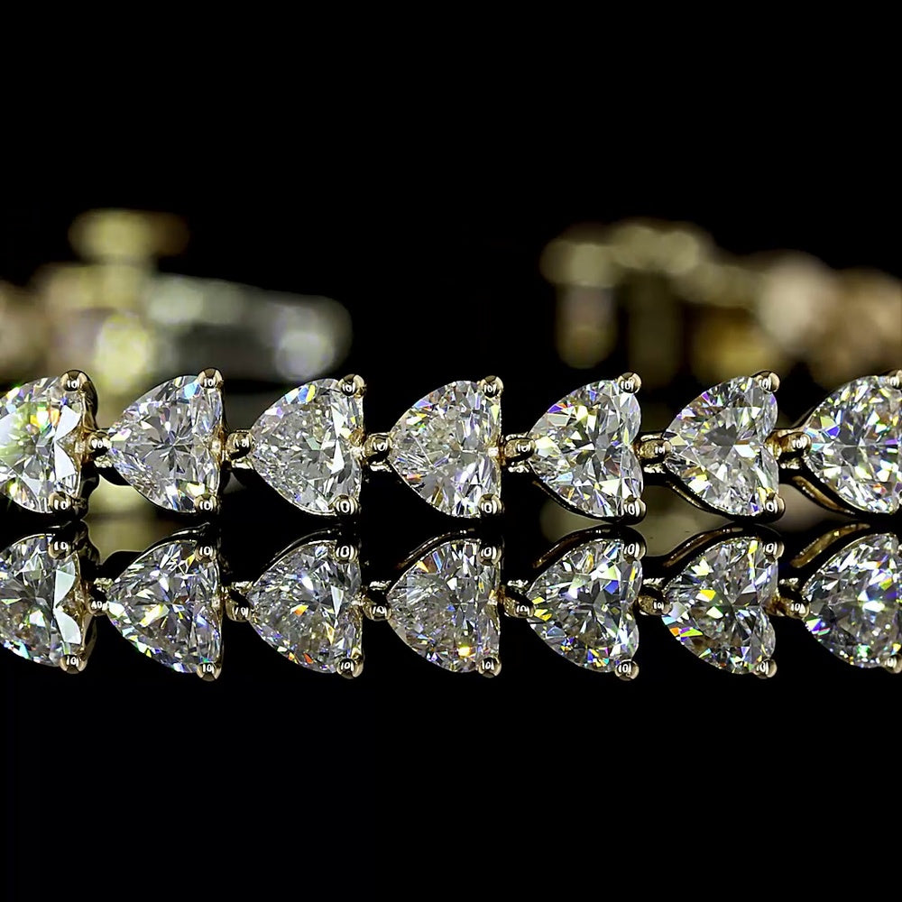 14K Yellow Gold Heart Shape Tennis Bracelet with East-West Prong Set Lab Diamonds - 5.39 Carats Total Diamond Weight - Covaloro Fine Jewelry