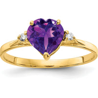 14K Yellow Gold Heart-Shaped Amethyst and Diamond Ring with Faceted Round Diamonds - 1.15 Carat Amethyst, 0.034 Carat Total Diamond Weight by Monteluci Fine Jewelry
