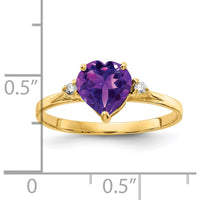 14K Yellow Gold Heart-Shaped Amethyst and Diamond Ring with Faceted Round Diamonds - 1.15 Carat Amethyst, 0.034 Carat Total Diamond Weight by Monteluci Fine Jewelry