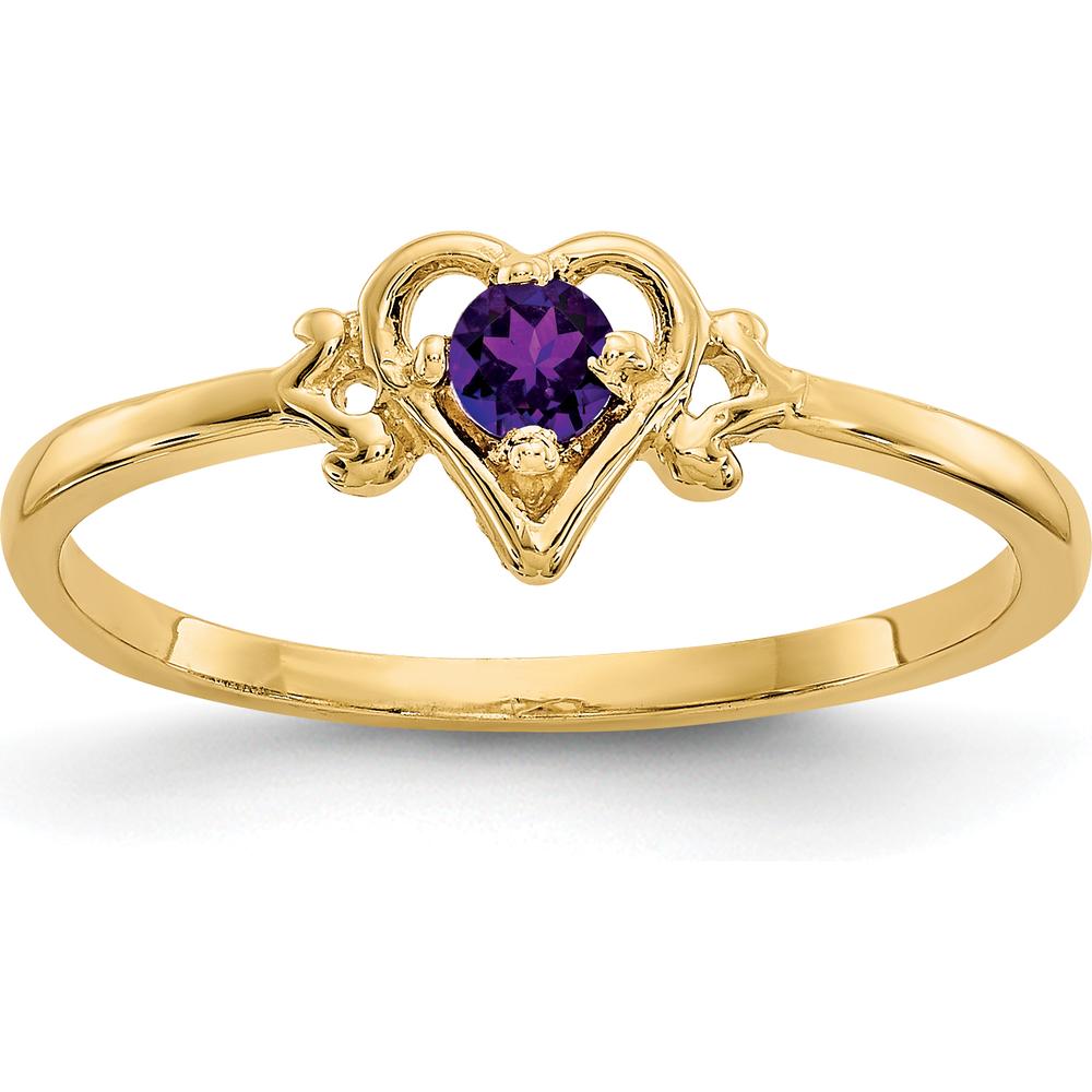 14K Yellow Gold Heart Shaped Amethyst Birthstone Ring - 0.1 Carat Amethyst Weight by Oro Pregiato