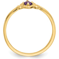 14K Yellow Gold Heart Shaped Amethyst Birthstone Ring - 0.1 Carat Amethyst Weight by Oro Pregiato